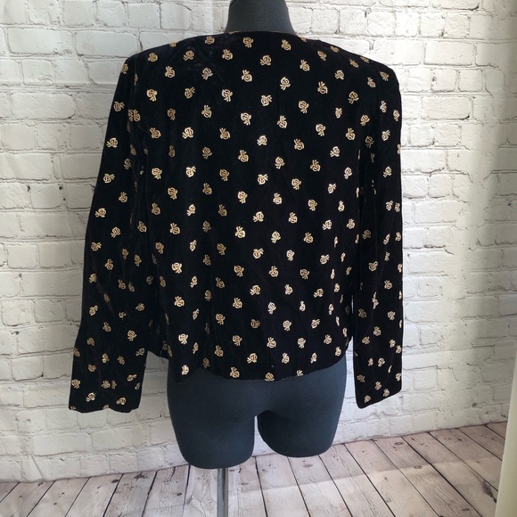 Vintage Norton McNaughton Embroidered Bee Gold Velvet Blazer - Picture 4 of 9